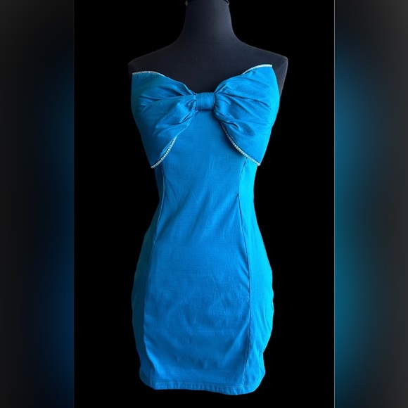 Blue Satin Strapless Body Control Mini Dress NWT - Picture 3 of 11